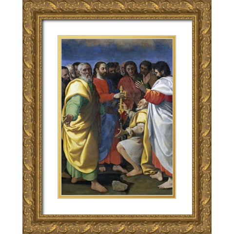 Christs Charge To Saint Peter Gold Ornate Wood Framed Art Print with Double Matting by Vermiglio, Giuseppe