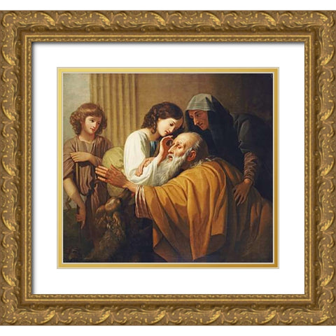 Tobias Curing His Fathers Blindness Gold Ornate Wood Framed Art Print with Double Matting by West, Benjamin