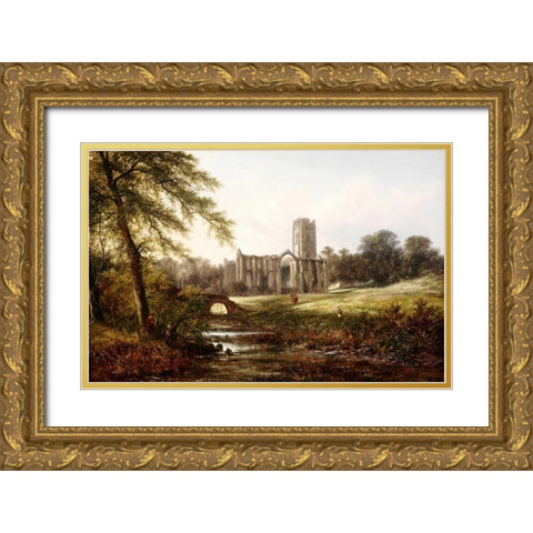 Rievaulx Abbey Gold Ornate Wood Framed Art Print with Double Matting by Williams, Walter