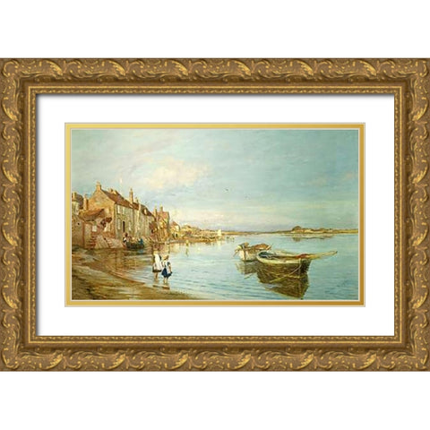 All On a Summerss Day, at Bosham, Sussex Gold Ornate Wood Framed Art Print with Double Matting by Wyllie, Charles William