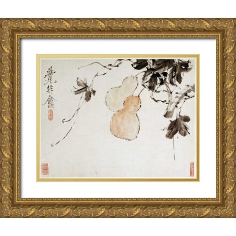 Gourds Gold Ornate Wood Framed Art Print with Double Matting by Gu, Xu