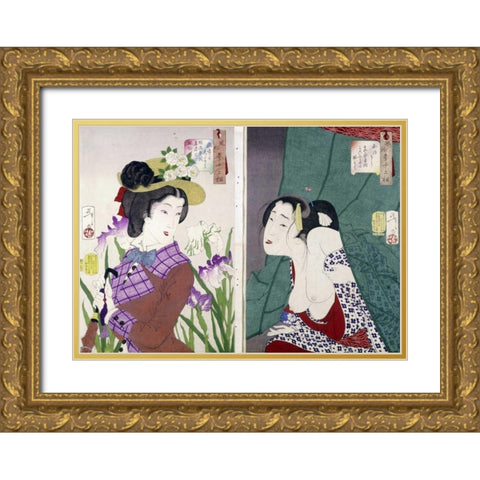 Strolling Gold Ornate Wood Framed Art Print with Double Matting by Yoshitoshi, Tsukioka