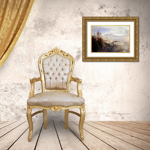 The Bay of Naples Gold Ornate Wood Framed Art Print with Double Matting by Achenbach, Oswald