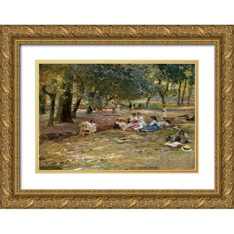 In The Park Gold Ornate Wood Framed Art Print with Double Matting by Aerni, Franz Theodor