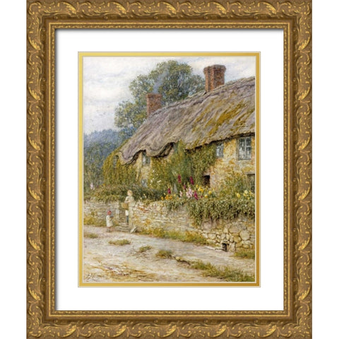 Cottage Near Wells, Somerset Gold Ornate Wood Framed Art Print with Double Matting by Allingham, Helen