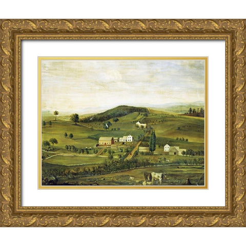 An American Farm: Fall View From The East Gold Ornate Wood Framed Art Print with Double Matting by American School