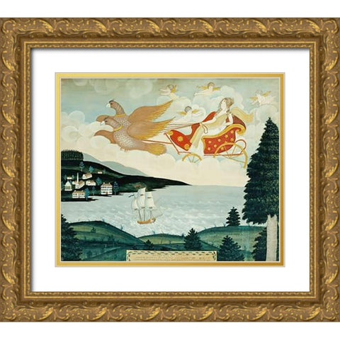 Aurora Gold Ornate Wood Framed Art Print with Double Matting by American School