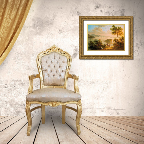The Hudson River Gold Ornate Wood Framed Art Print with Double Matting by American School