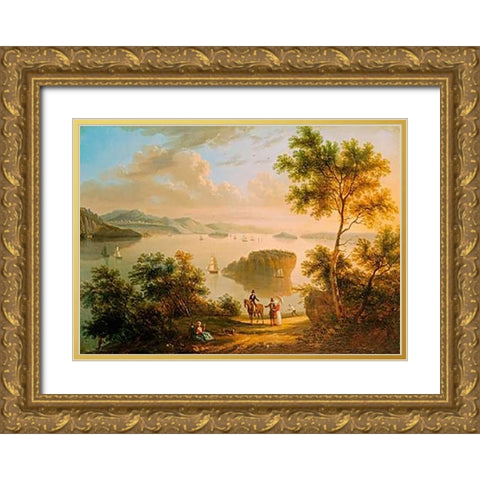The Hudson River Gold Ornate Wood Framed Art Print with Double Matting by American School