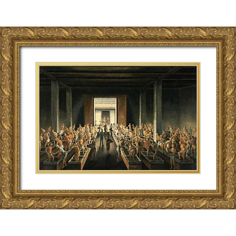 Filling Tea Chests Gold Ornate Wood Framed Art Print with Double Matting by Anglo-Chinese School