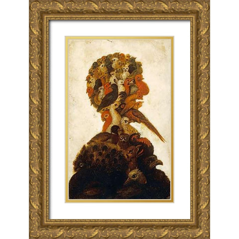 The Four Elements - Air Gold Ornate Wood Framed Art Print with Double Matting by Arcimboldo, Giuseppe