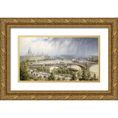St Pauls From Waterloo Bridge Gold Ornate Wood Framed Art Print with Double Matting by Ballin, Auguste