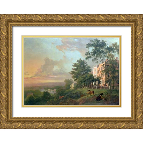 A View From The Terrace, Richmond Hill Gold Ornate Wood Framed Art Print with Double Matting by Barrett, George