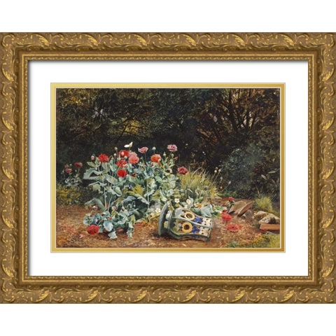 Summer Flowers In a Quiet Corner of a Garden Gold Ornate Wood Framed Art Print with Double Matting by Bates, David