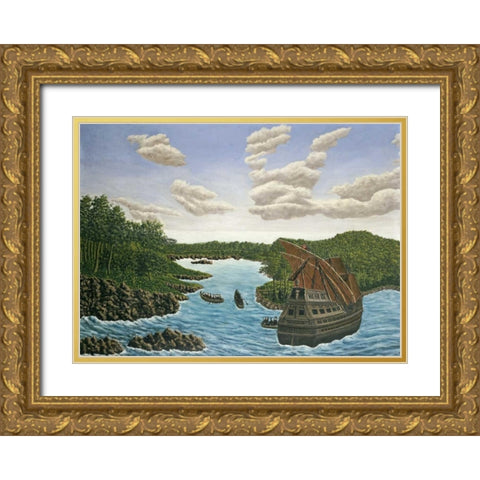 Santa Maria Gold Ornate Wood Framed Art Print with Double Matting by Bauchant, Andre