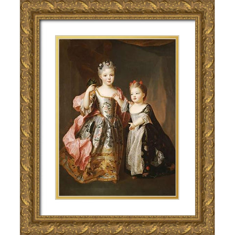 Portrait of Two Young Girls Gold Ornate Wood Framed Art Print with Double Matting by Belle, Alexis-Simon