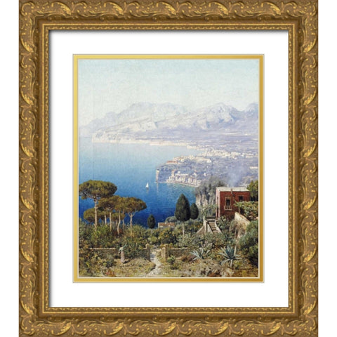 Costa Sorrentina Gold Ornate Wood Framed Art Print with Double Matting by Berninger, Edmund
