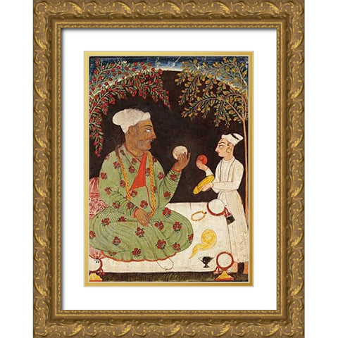 Portrait of Raja Dhiraj Pal of Basholi Gold Ornate Wood Framed Art Print with Double Matting by Bilaspur