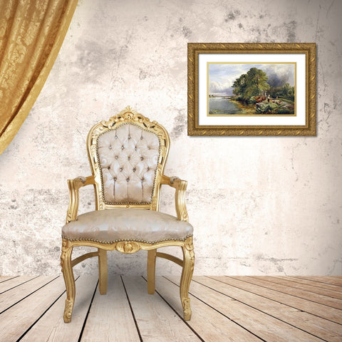 On The Thames Gold Ornate Wood Framed Art Print with Double Matting by Boddington, Henry John