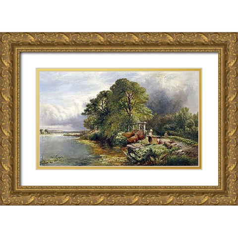 On The Thames Gold Ornate Wood Framed Art Print with Double Matting by Boddington, Henry John