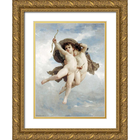 LAmour Vainqueur Gold Ornate Wood Framed Art Print with Double Matting by Bouguereau, William-Adolphe