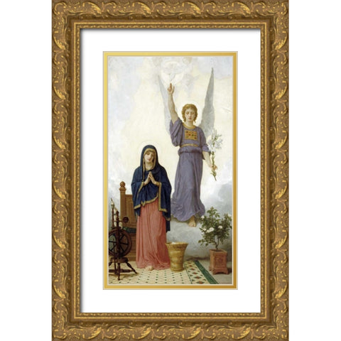 The Annunciation Gold Ornate Wood Framed Art Print with Double Matting by Bouguereau, William-Adolphe