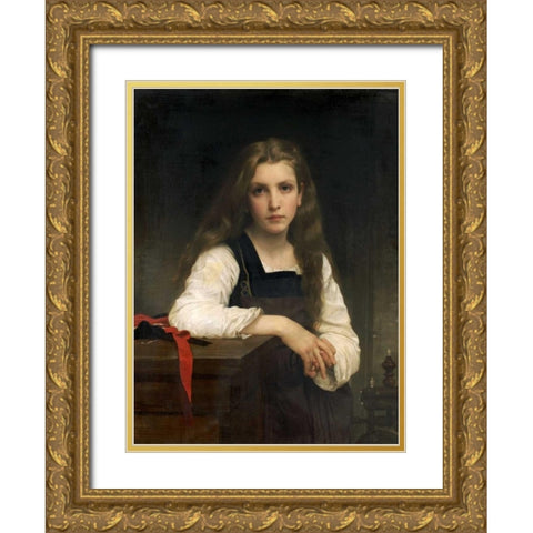 The Fair Spinner Gold Ornate Wood Framed Art Print with Double Matting by Bouguereau, William-Adolphe