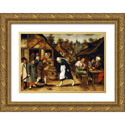 The Egg Dance Gold Ornate Wood Framed Art Print with Double Matting by Bruegel, Pieter the Elder