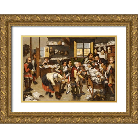 The Payment of Tithes Gold Ornate Wood Framed Art Print with Double Matting by Bruegel, Pieter the Elder