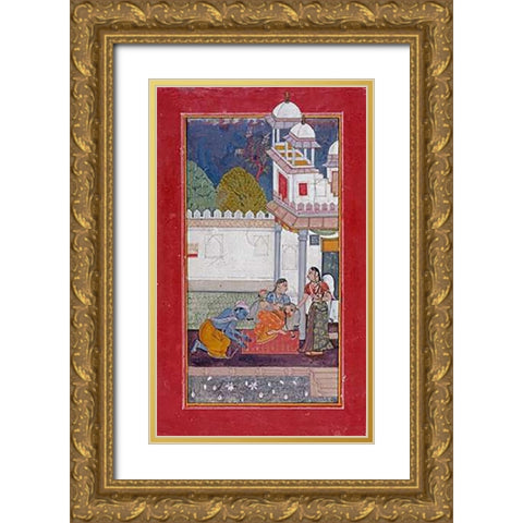 Ramakali Ragini Gold Ornate Wood Framed Art Print with Double Matting by Bundi