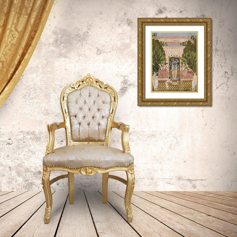 Worship of Shri Nathji Gold Ornate Wood Framed Art Print with Double Matting by Bundi