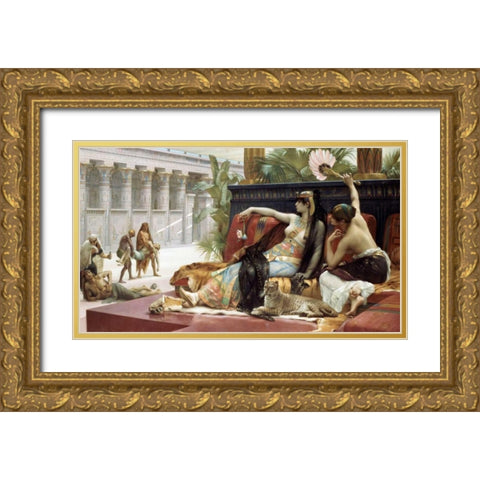Cleopatra Testing Poison On Condemned Slaves Gold Ornate Wood Framed Art Print with Double Matting by Cabanel, Alexandre