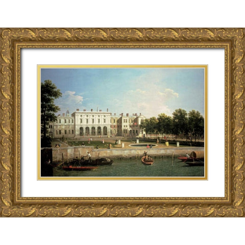 Old Somerset House From The River Thames, London Gold Ornate Wood Framed Art Print with Double Matting by Canal, Giovanni Antonio