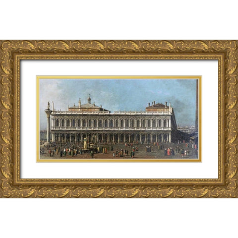 The Library and The Piazetta, Venice Gold Ornate Wood Framed Art Print with Double Matting by Canal, Giovanni Antonio