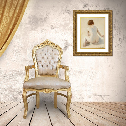 A Nude Gold Ornate Wood Framed Art Print with Double Matting by Carrier-Belleuse, Pierre