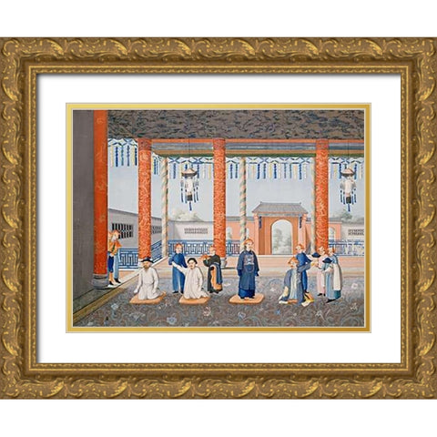 Scenes From Imperial Court Life. 19th Century Gold Ornate Wood Framed Art Print with Double Matting by Chinese School