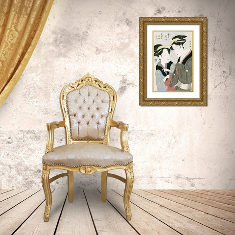 Double Half-Length Portrait of Moto Gold Ornate Wood Framed Art Print with Double Matting by Choki, Eishosai