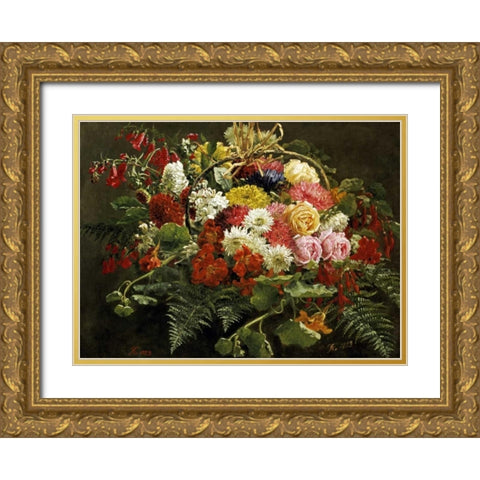 A Summer Bouquet Gold Ornate Wood Framed Art Print with Double Matting by Christensen, Anthonie Eleonore