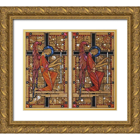 Two Angels: a Design For Stained Glass Gold Ornate Wood Framed Art Print with Double Matting by Clarke, Harry