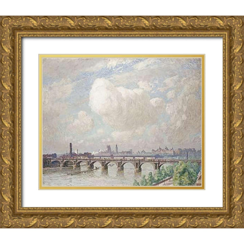 Waterloo Bridge Gold Ornate Wood Framed Art Print with Double Matting by Claus, Emile