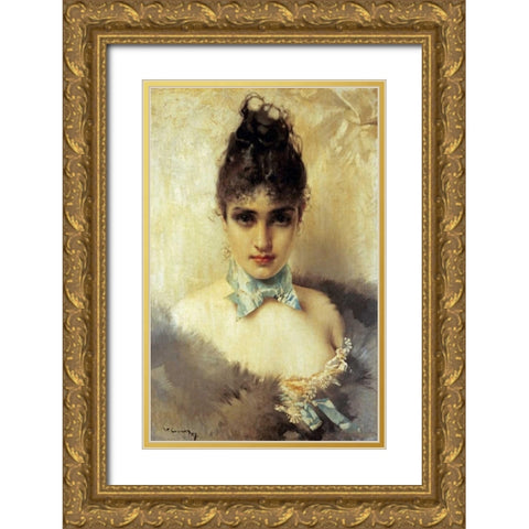 An Elegant Beauty Gold Ornate Wood Framed Art Print with Double Matting by Corcos, Vittorio