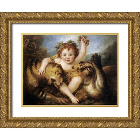 The Infant Bacchus Gold Ornate Wood Framed Art Print with Double Matting by Cosway, Maria