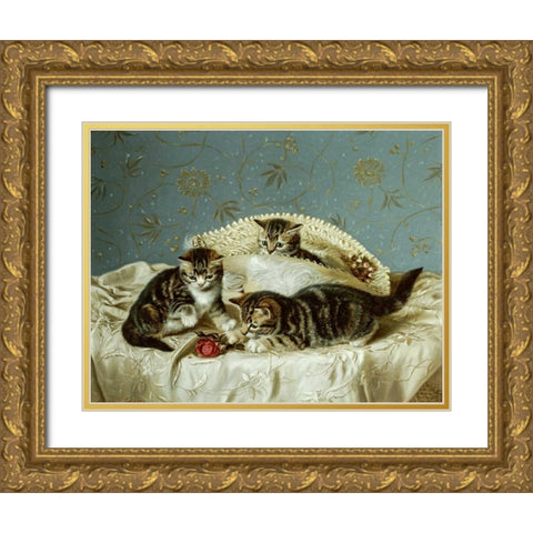 Kittens Up To Mischief Gold Ornate Wood Framed Art Print with Double Matting by Couldery, Horatio Henry