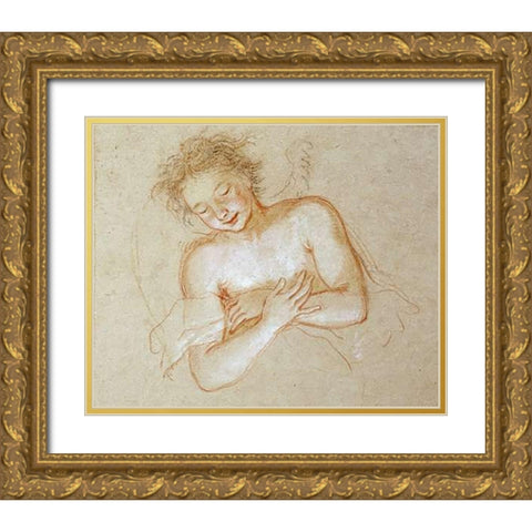 A Flying Angel Gold Ornate Wood Framed Art Print with Double Matting by Coypel, Antoine