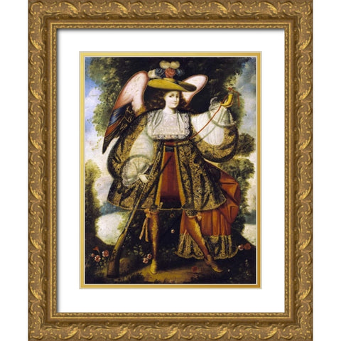 Arcangel Con Arcabuz Gold Ornate Wood Framed Art Print with Double Matting by Cuzco School