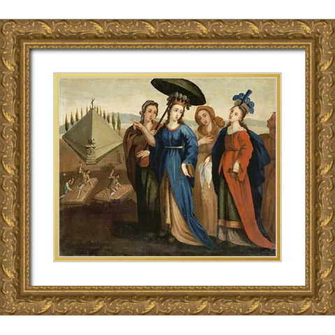 The Mausoleum of Halicarnassus Gold Ornate Wood Framed Art Print with Double Matting by School, Cuzco
