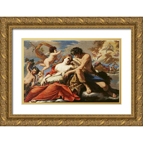 Bacchus and Ariadne Gold Ornate Wood Framed Art Print with Double Matting by Dameret, Luca