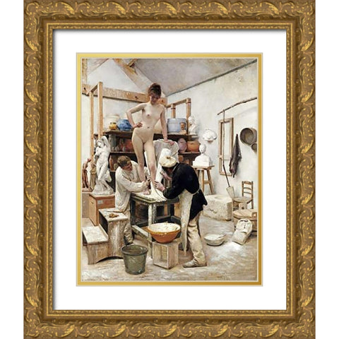 A Mould From Nature Gold Ornate Wood Framed Art Print with Double Matting by Dantan, Edouard Joseph