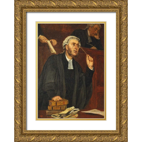 For The Defence Gold Ornate Wood Framed Art Print with Double Matting by Davidson, Thomas