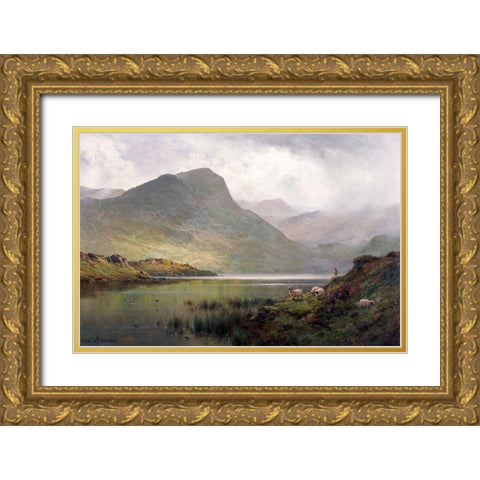 Loch Ness Gold Ornate Wood Framed Art Print with Double Matting by De Breanski, Alfred